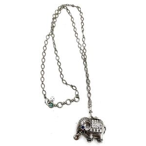 Lucky Brand Long Necklace 18” Silver Colored Elephant Locket Rhinestone